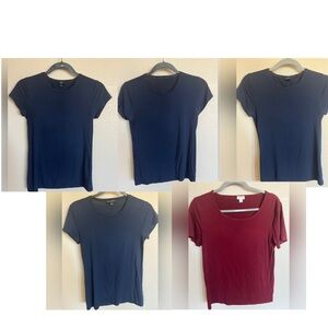 Five Small J. Crew Short Sleeve Tees (4 blue + 1 red)(Five Items)